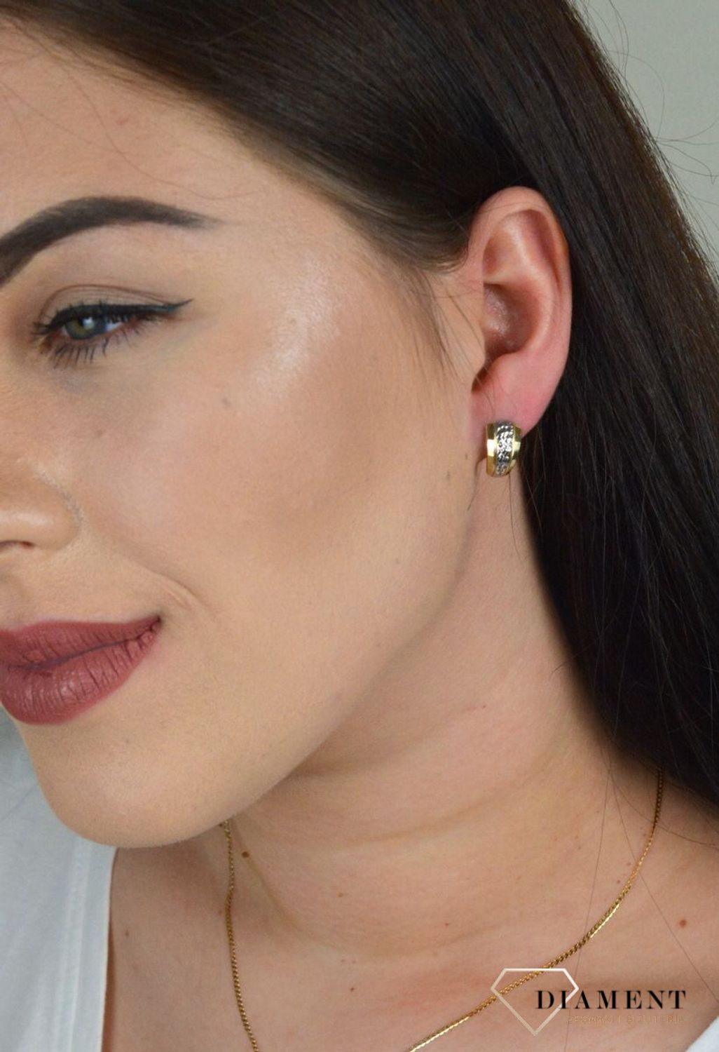 Złote kolczyki łączone złoto z grawerem KL 6867.jpg